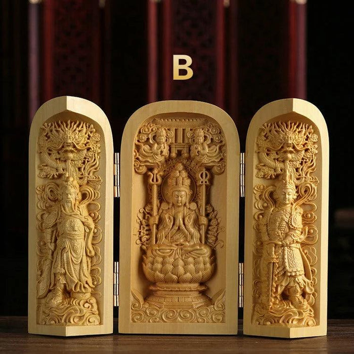 Exquisite Boxwood Carving of Thousand-Handed Guanyin with Elegant Packaging