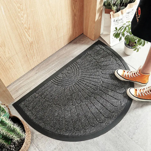 Half Moon Rug: Black and Gray Outdoor Mat with Enhanced Grip - Perfect for Entryway, Bathroom, and Stairs