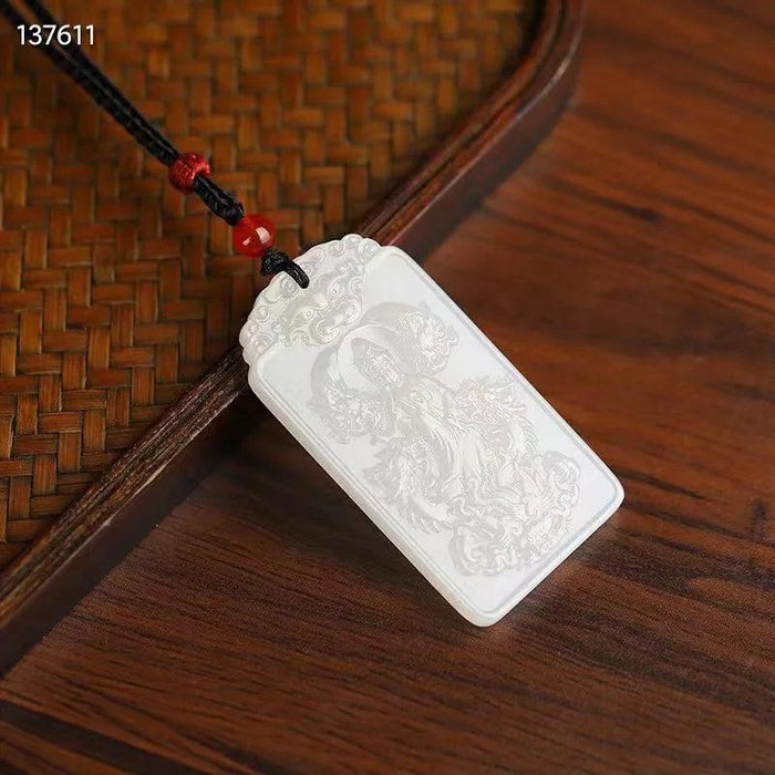 Divine Hetian Jade Kowloon Guanyin Blessing Amulet Necklace