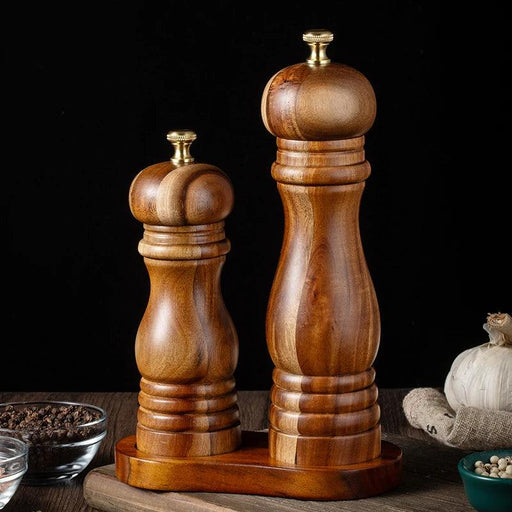 Elegant Acacia Wood Spice Grinders - Enhance Your Kitchen Aesthetics