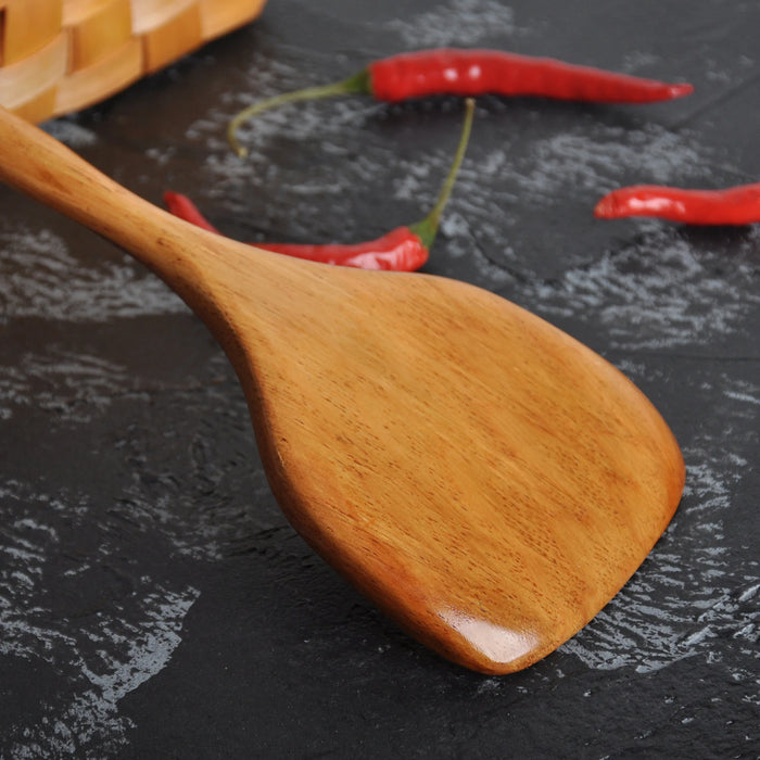 Wooden Kitchen Utensil Set with Long Handles and Non-Stick Finish