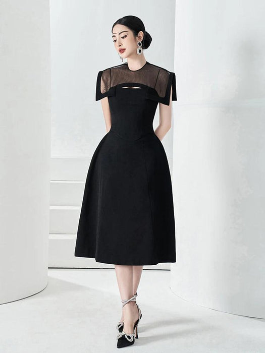 A-line Evening Dress with Sheer Overlay and Cutout Details