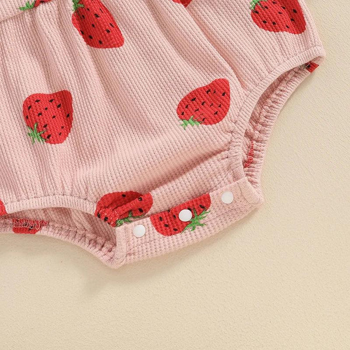 Charming Strawberry Print Summer Romper and Headband Set for Baby Girls (3-24 Months)