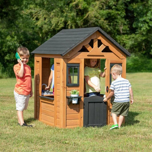 Cedar Cottage Adventure Playhouse with Kitchen Set, Fun Doorbell, and Snack Serving Window