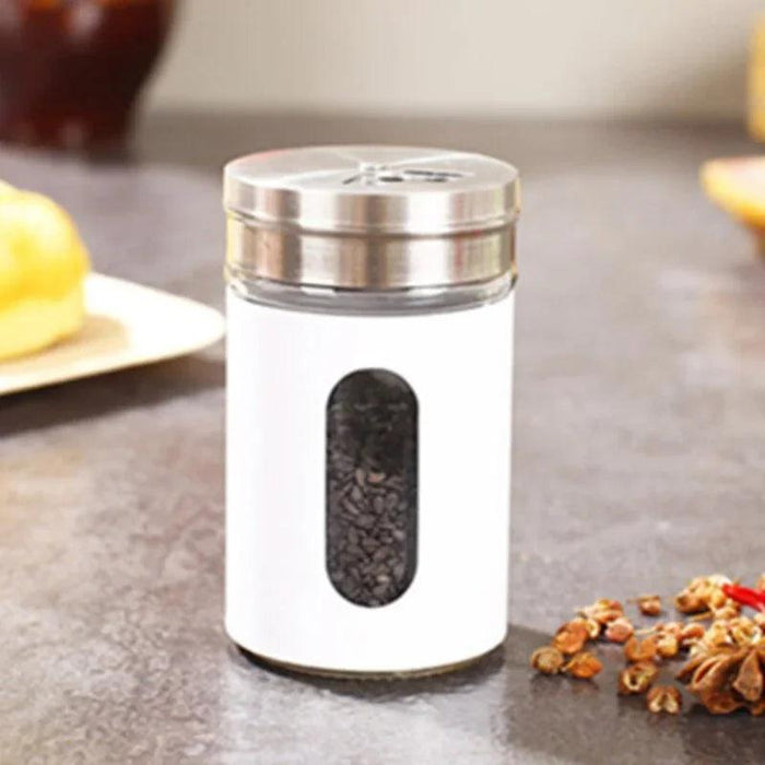 Rotating Stainless Steel Lid Glass Seasoning Jar Trio - Multi-Purpose Spice Shaker and Pepper Dispenser Set