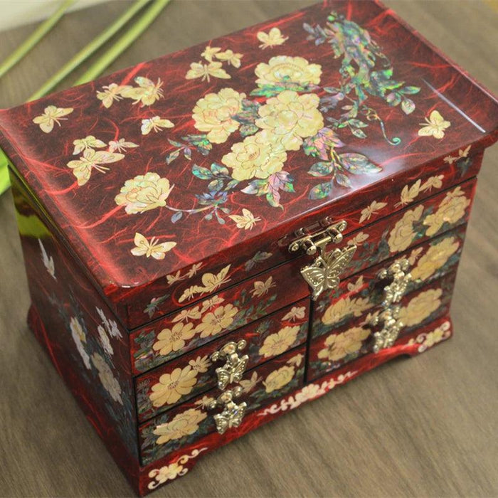 Luxurious Mother of Pearl Jewelry Storage Box with Velvet Lining and Elegant Multi-Drawer Design