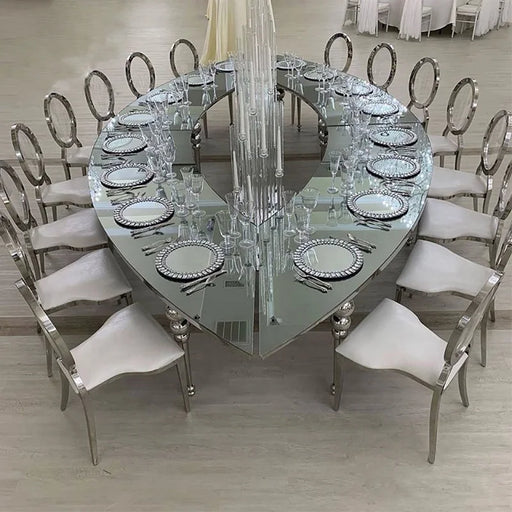 Wedding banquet table oval extra long stainless steel dining table with marble or glass top