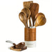 Elegant 9-Piece Acacia Wood Kitchen Utensil Set with Holder and Rest Spatula