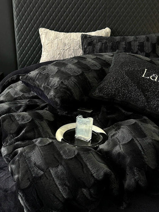 Luxury Black Plush Shaggy Bedding Set - 4 Piece Velvet Duvet Cover Collection