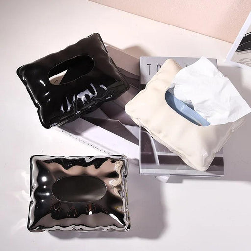 Chic Cream Ceramic Tissue Holder with Hidden Drawer