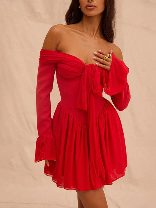 Chic Off-shoulder Backless Red Mini Dress for Women