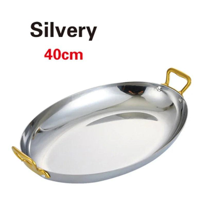 Sophisticated Dual Handle Stainless Steel Steak Plate for Gourmet Dining