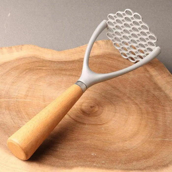 Elegant Aluminum Alloy Potato Masher with Oak Wood Handle