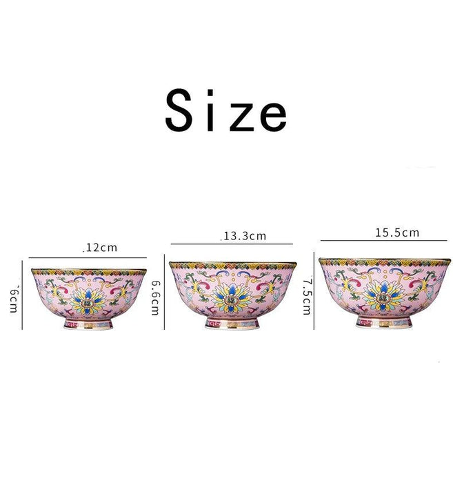 Ornate Chinese Ceramic Salad Bowl Set with Gold Trim - Elegant Enamel Tableware for Stylish Dining