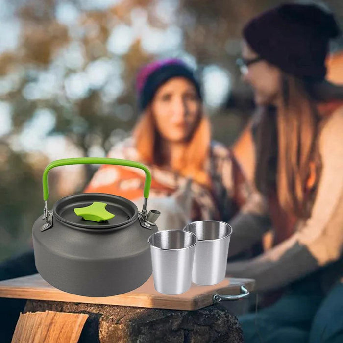 All-in-One Portable Camping Cookware Set with Non-Stick Cookware, Kettle, and Collapsible Utensils for Outdoor Adventures