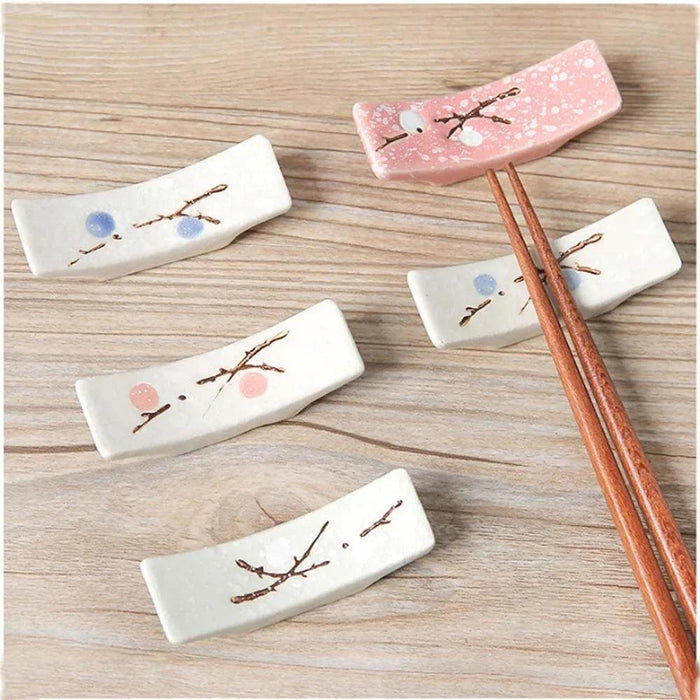 Elegant Japanese Plum Blossom Ceramic Chopstick Rest for Stylish Dining