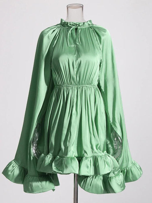 Chicever Women's Stylish Ruffled Mini Dress with High Neck, Spring 2024 Collection