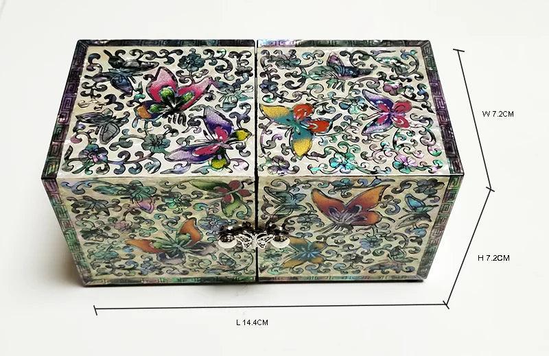 Opulent Mother of Pearl Jewelry Organizer with Butterfly and Peony Design - 4 Spacious Drawers