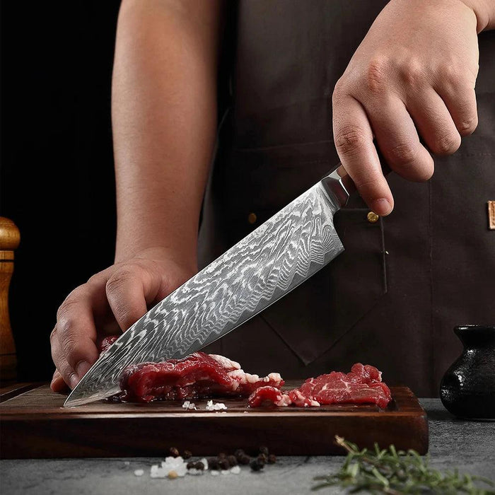 Luxurious 7-Piece Damascus Steel Knife Set with Artisan Rosewood Handles