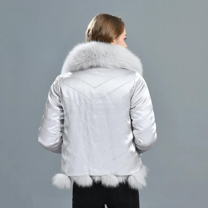 Reversible Luxury Fox Fur and Silk Winter Jacket - A Statement of Elegance