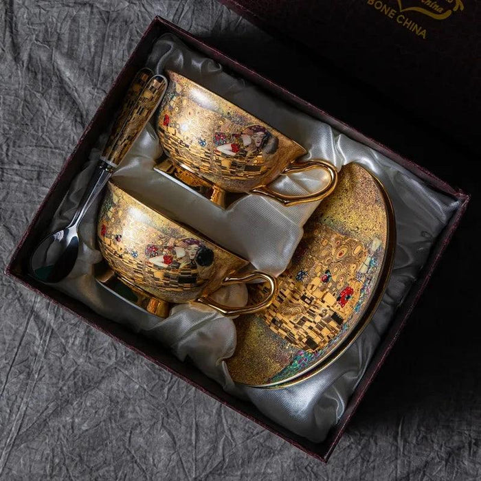 Klimt Kiss Artistic Bone China Tea and Coffee Set with Luxury Gift Box