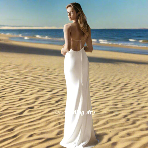 Chic Backless Mermaid Satin Wedding Gown with Versatile Detachable Shawls and Spaghetti Straps for Beach Brides