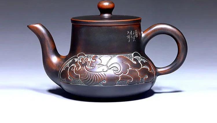 Elegant Handcrafted Purple Clay Teapot Set with Dragon and Phoenix Design - Perfect for Tea Lovers