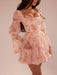 Floral Ruffled Puff Sleeve Backless Mini Dress for Women - Chic Party Clubwear