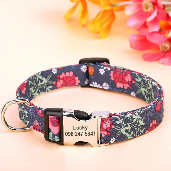 Personalized Floral Nylon Dog Collar - Stylish ID Collars for Dogs of All Sizes