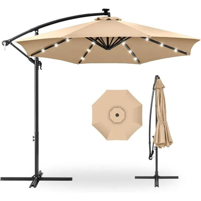 Solar-Powered 10ft LED Hanging Market Umbrella for Outdoor Spaces