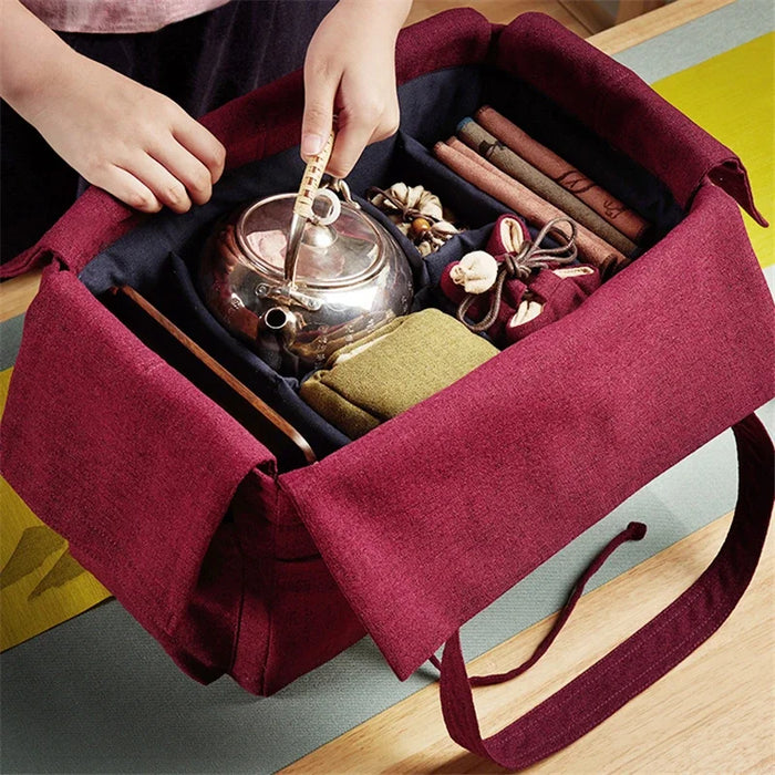 Portable Kung Fu Tea Set Bag with Large Capacity - Ideal for Outdoor Tea Connoisseurs