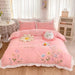 Pastoral Elegance: Embroidered Floral Cotton Bedding Set with Ruffled Details - Duvet Cover, Flat & Fitted Sheets, Pillowcases