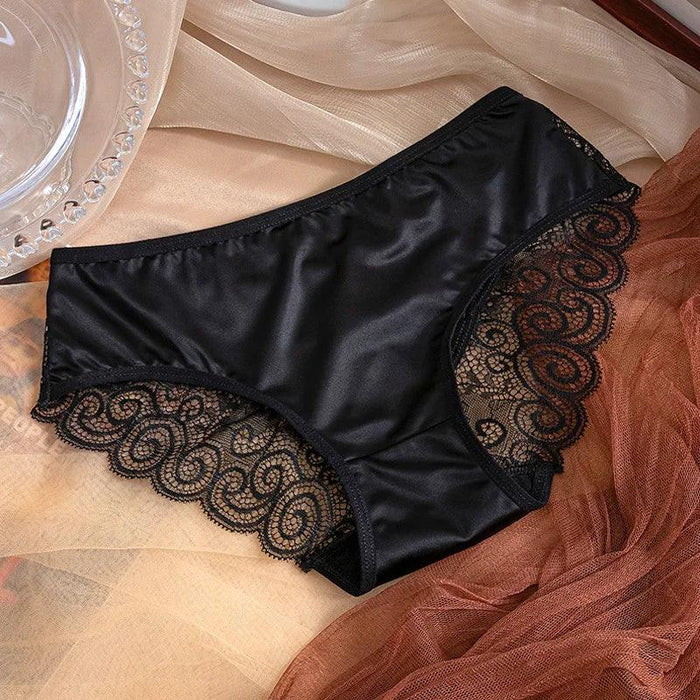 Luxe Satin Lace Hollow Out Sexy Panties for Women - Low Waist Intimates in Solid Colors