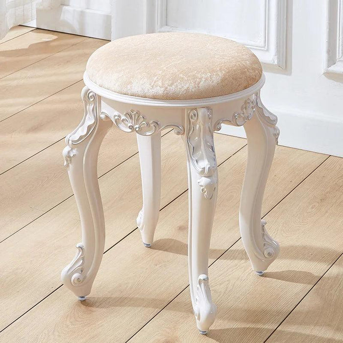 Elegant Silver White Leather Vanity Stool with European Flair