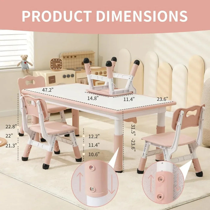 Adjustable Kids Table and Chair Set with Graffiti Design - Perfect for Playroom and Classroom