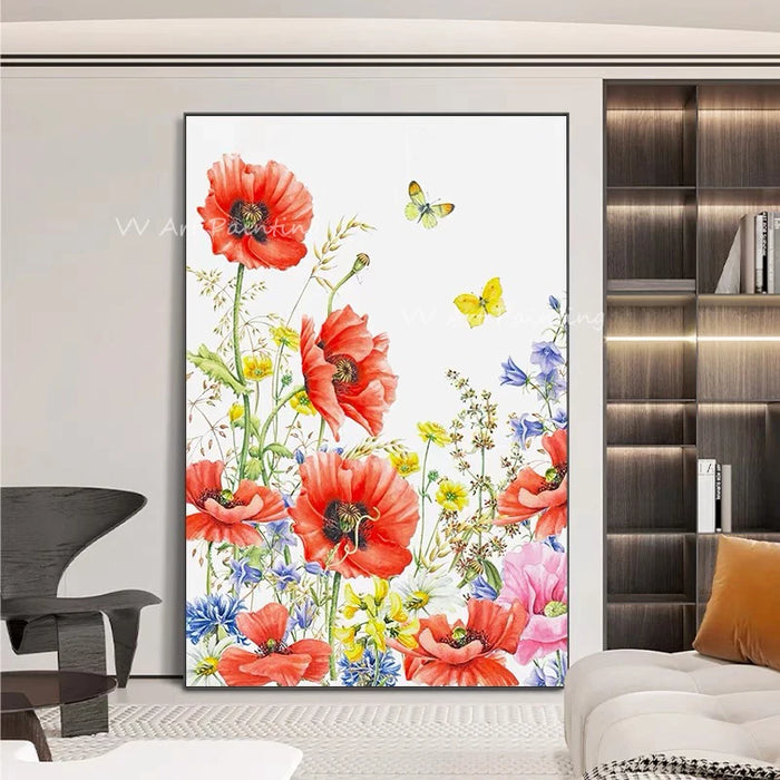 Enchanting Handcrafted Red Floral Oil Painting for Chic Home Interiors