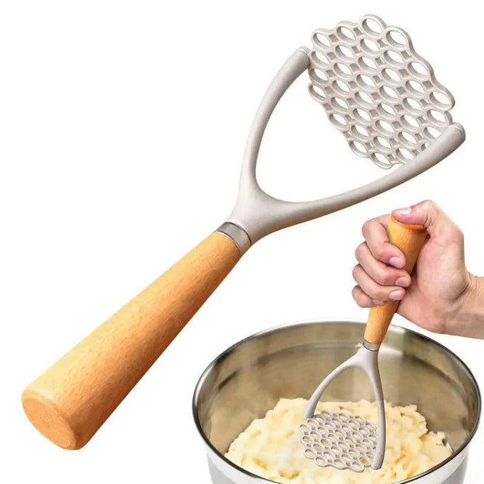 Elegant Aluminum Alloy Potato Masher with Oak Wood Handle