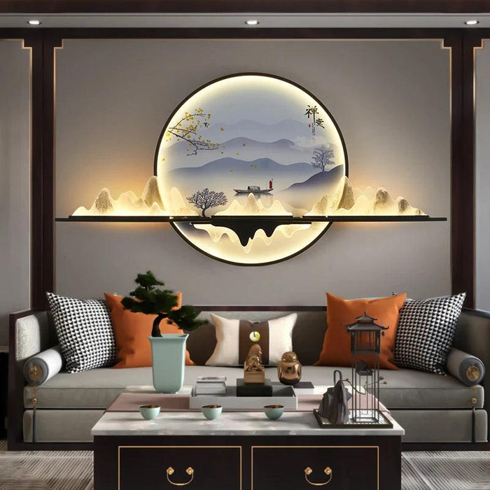 Sophisticated Circular LED Wall Art Light - Enrich Your Space with Traditional Chinese Landscape Aesthetics