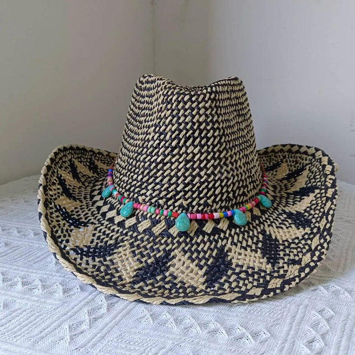 Rose Red Cowboy Straw Hat - Adjustable Wide Brim Sun Hat for All Seasons