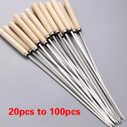 Barbecue Skewers Set with Wooden Handles - Stainless Steel BBQ Roasting Tools