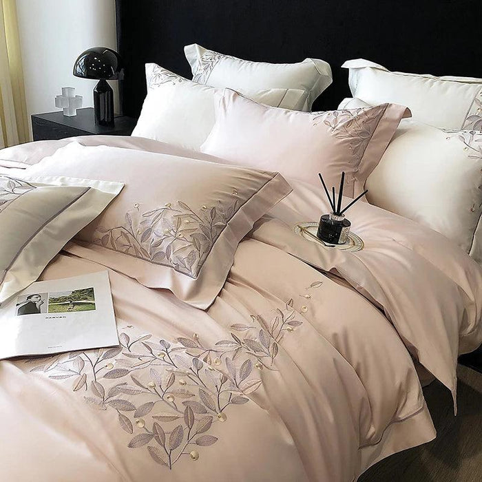 1000TC Egyptian Cotton Bedding Set with Leaves Embroidery