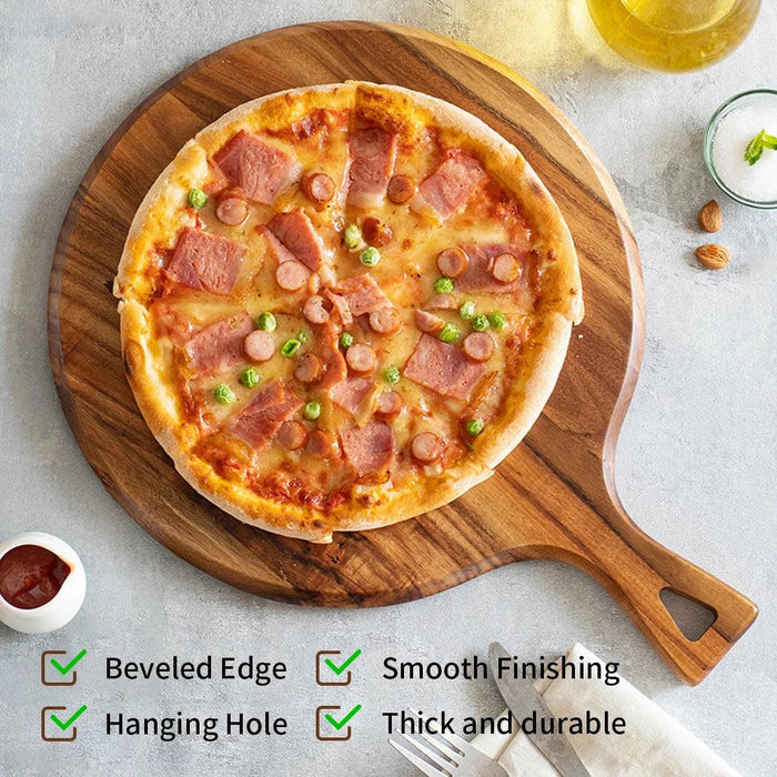 Acacia Wood Round Chopping and Serving Board with Convenient Handle - Ideal for Charcuterie and Meal Prep