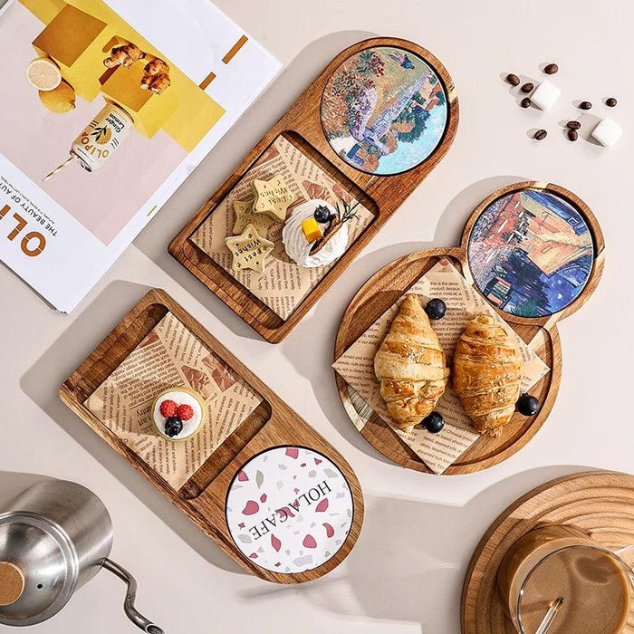 Charming Wooden Serving Tray for Elegant Tea and Snack Presentation