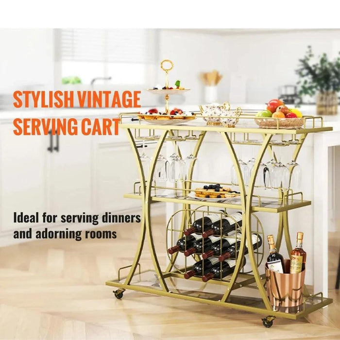 Elegant Vintage-Inspired Glass Wine Trolley