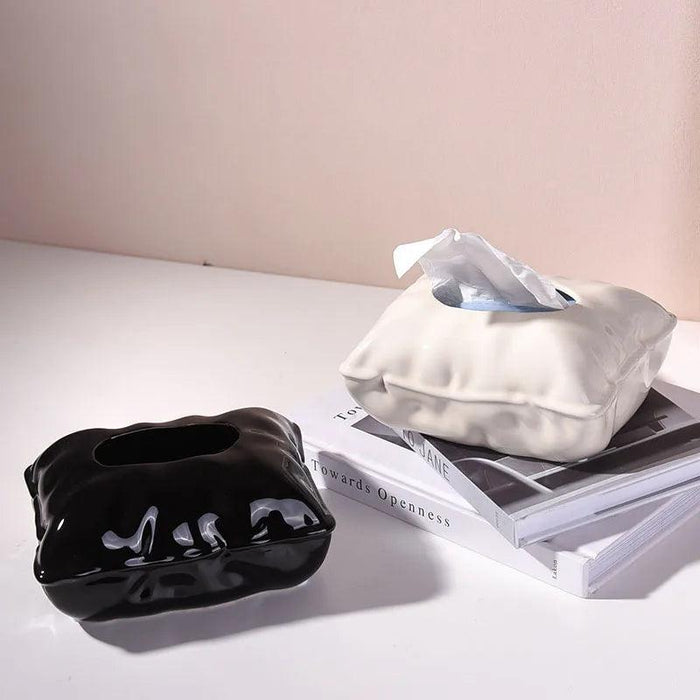 Chic Cream Ceramic Tissue Holder with Hidden Drawer