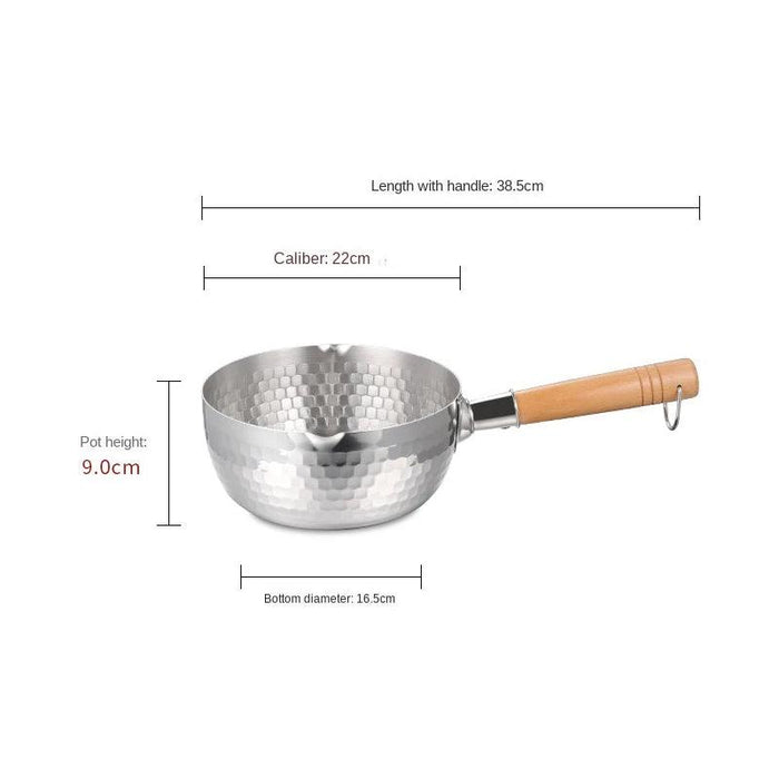 Japanese Stainless Steel Snow Pan with Ergonomic Wooden Handle and Lid - Perfect for Stewing, Frying, and Milk Heating