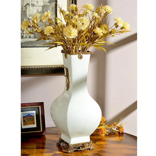 Ceramic with copper cast copper vase flower ware hotel villa soft decoration artwork flower arrangement