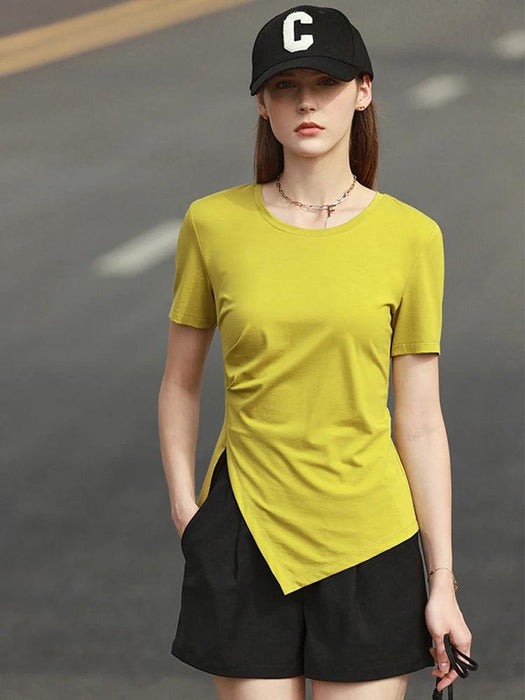 Chic Asymmetric Short Sleeve Tee - Women's Minimalist Top for Spring/Summer