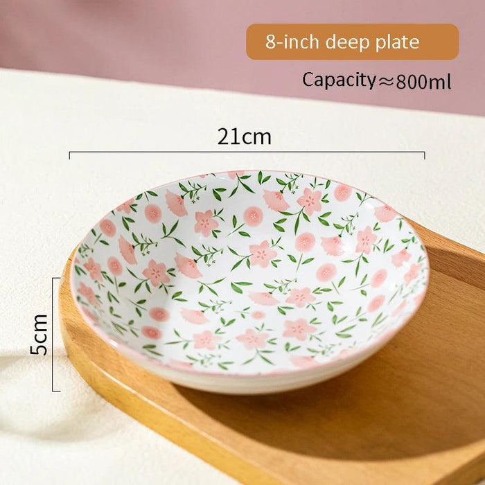 Charming Korean Ceramic Dining Set with Lid - Peach Designed Rice, Soup Bowls, and Elegant Pink Plate with Handle Bowl