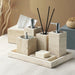 Natural Beige Travertine Luxury Bathroom Accessory Collection - Soap Dispenser, Dish, Reed Diffuser & Vanity Tray Set